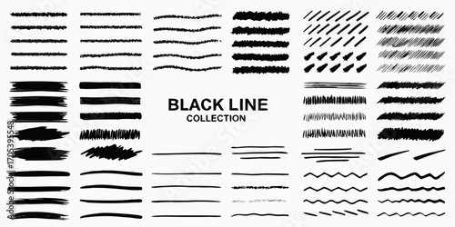 Wallpaper Mural Collection of various hand drawn black brush stroke lines and scribbles on white background Torontodigital.ca