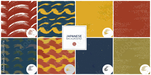 Collection of japanese style abstract brush stroke patterns and textured backgrounds