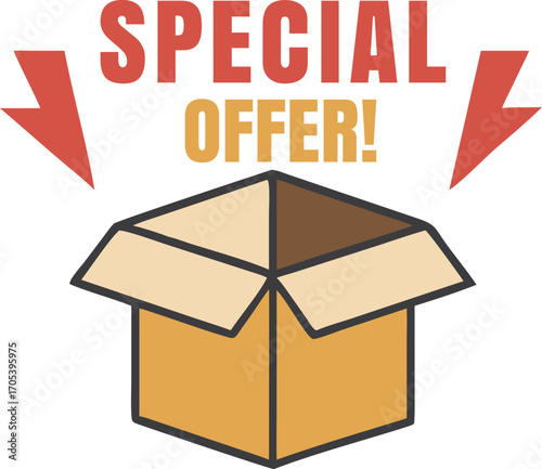 Vector art of special offer with open cardboard box