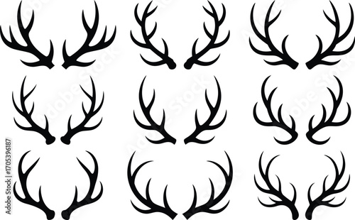 Various antler silhouettes arranged in a grid pattern