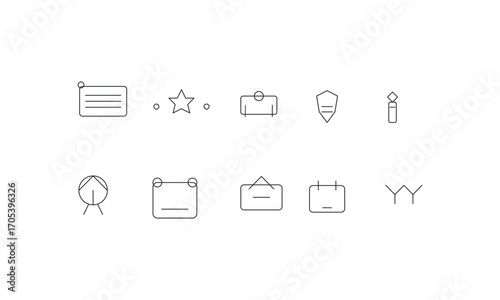 US Patriotic Icon Set – 10 American Symbols in Stroke Outline Style (Flag, Capitol, Liberty Torch, Shield, Eagle, Scroll, Vote Box, Bell, Handshake)
