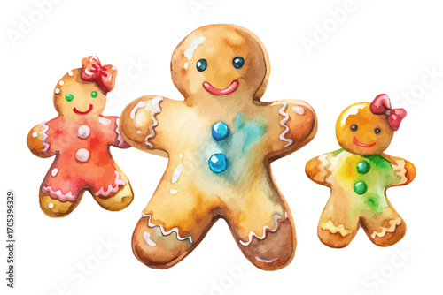 Watercolor gingerbread cookies set vector illustration isolated on white background