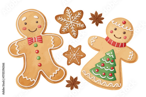 Watercolor gingerbread cookies set 