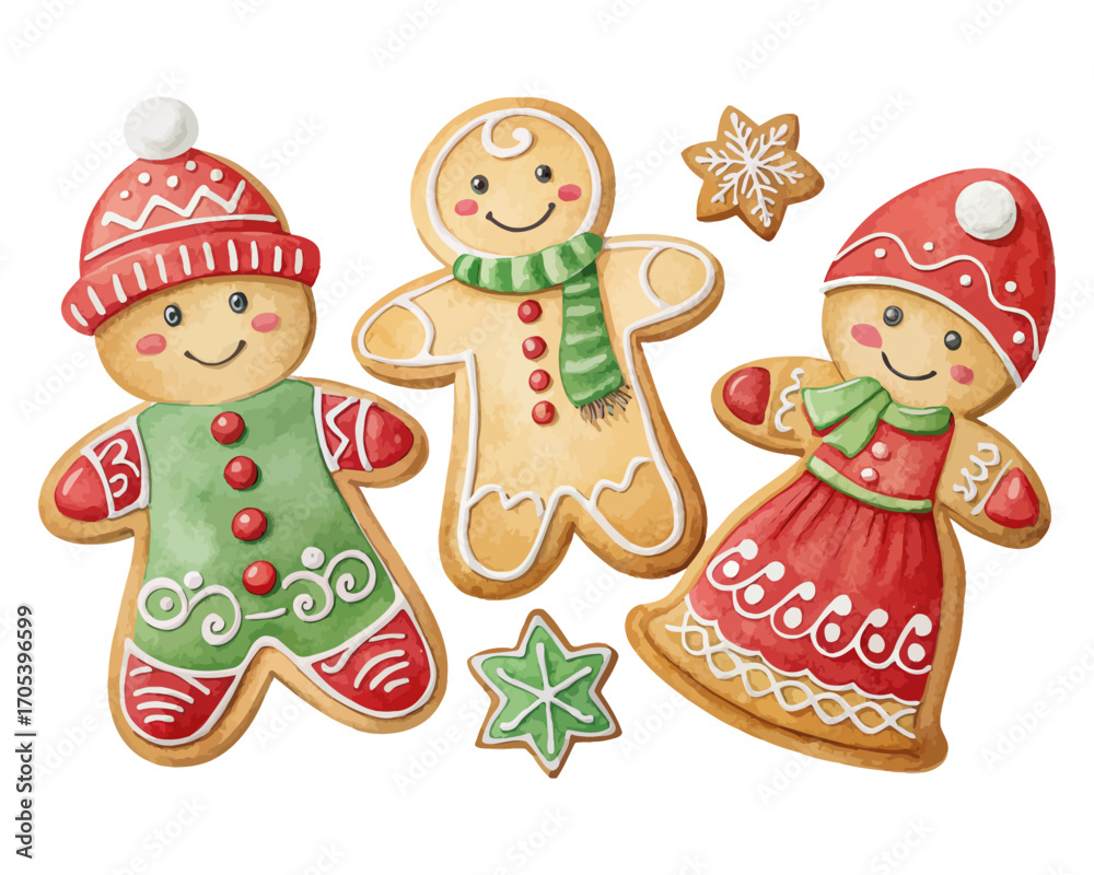 Naklejka premium Watercolor gingerbread cookies set 