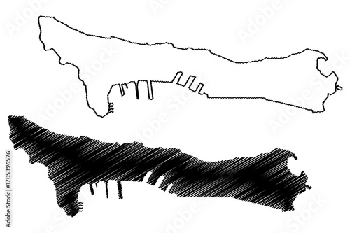 San Juan island (Commonwealth of Puerto Rico, Puerto Rican archipelago, Cenrtal America, Caribbean islands) map vector illustration, scribble sketch Isleta de San Juan map