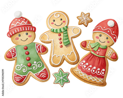Watercolor gingerbread cookies set 