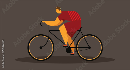 Flat design illustration of a cyclist on the street riding a sports bicycle, showcasing athleticism, speed, and outdoor sport in a dynamic, action-packed scene against a clean background.