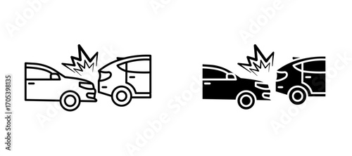 Rear end collision icons set for apps and web.