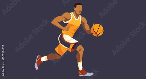 illustration of a basketball player holding a basketball, isolated on a clean background, symbolizing sportsmanship, athleticism, and dynamic action in a minimalist style