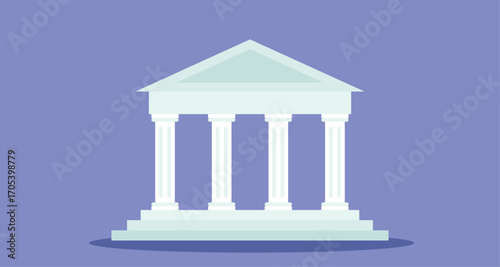 illustration of a bank building in duo-tone colors, isolated against a clean background, representing financial institutions