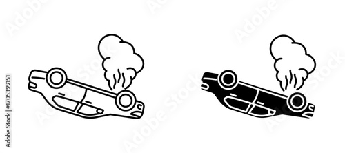 Overturned car icons set for apps and web.