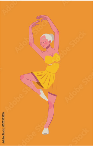 Flat design illustration of a ballet dancer gracefully performing, capturing elegance, movement, and artistic expression in a minimal style that symbolizes poise, rhythm, and classical dance beauty.
