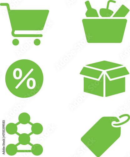Vector art of collection of green shopping and business icons
