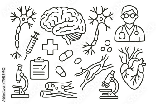 Neural Pathways Doodle. Hand-drawn doodle illustration gray matter neural pathways gray matter, brain, neuron, synapse, nerve,