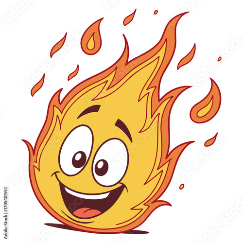 Vector art of cartoon fire emoji, symbolizing passion, energy, enthusiasm, or a burning desire for something