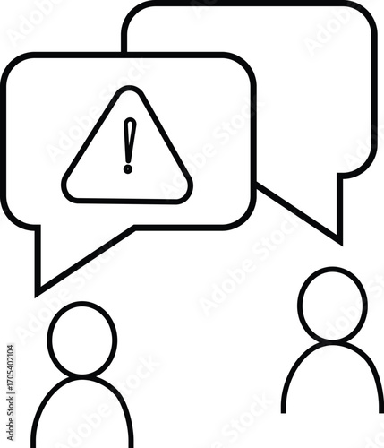 Conversation with warning sign icon, discussion risk alert, communication danger symbol, team talk caution and safety issue transparent background