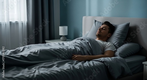 Person Sleeping in Bed at Night.