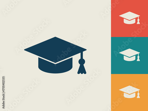 Graduation Cap Vector Graphic for Academic Success and Education Achievements in Various Color Palettes Depicting Graduation