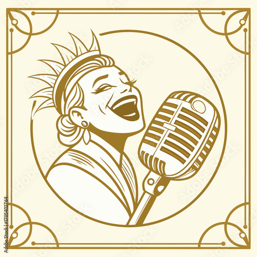 Vector art of vintage singer with microphone in retro style, vector illustration of a jazz singer
