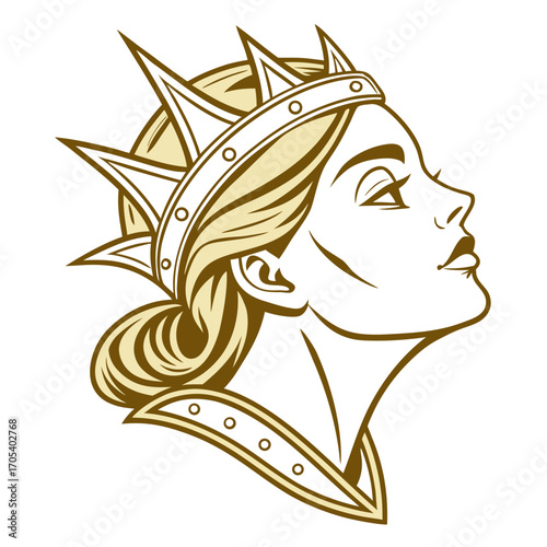 Vector art of woman with crown looking up