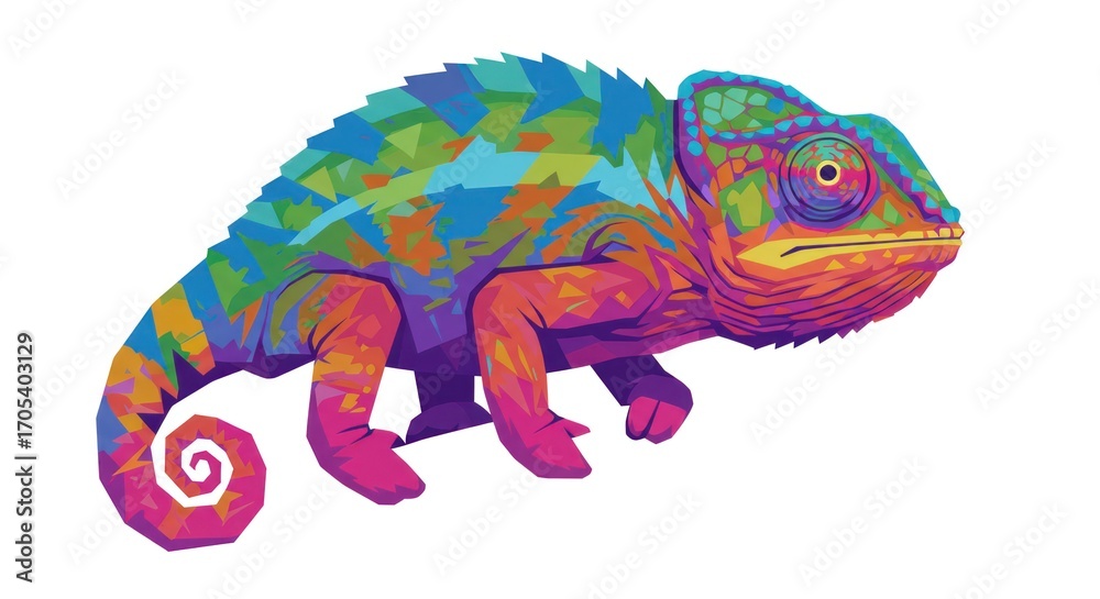 Fototapeta premium Colorful polygonal chameleon illustration on a white background