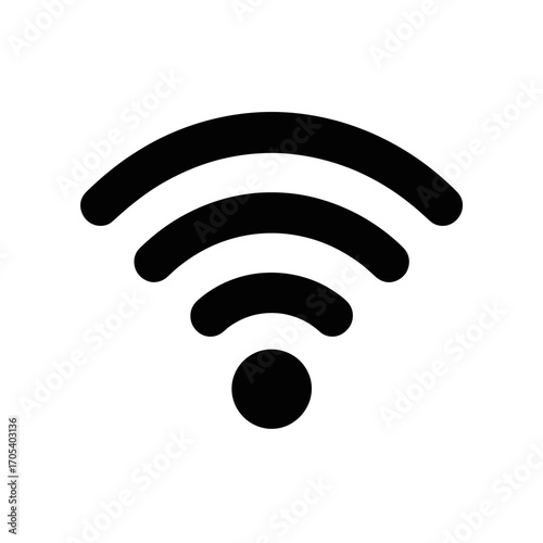 Black Wifi Signal Icon on White Background Indicating Wireless Internet Connectivity and Network Access for Modern Communication and Technology