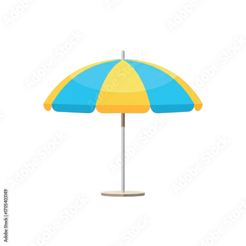 Beach Umbrella With Yellow And Blue Stripes.