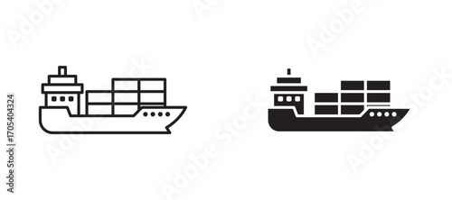 Container ship icons set for apps and web.