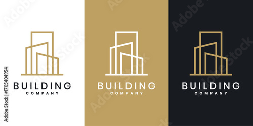 Minimalist skyscraper line building company logo design