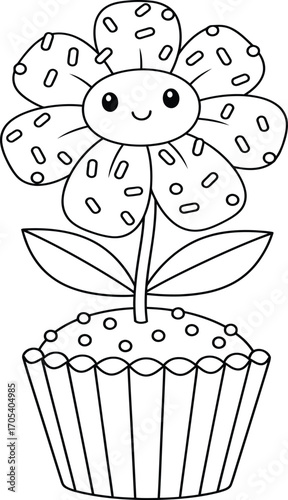 Cute cupcake flower coloring page