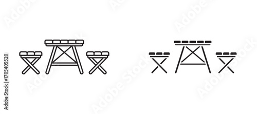 Camp table icons set for apps and web.