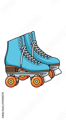 Retro Blue Roller Skates Illustration.
