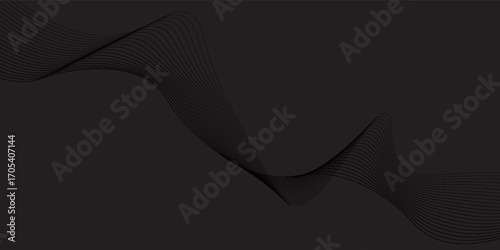 Black abstract background design. Modern wavy line pattern in monochrome colors. Premium stripe texture for banner, business backdrop