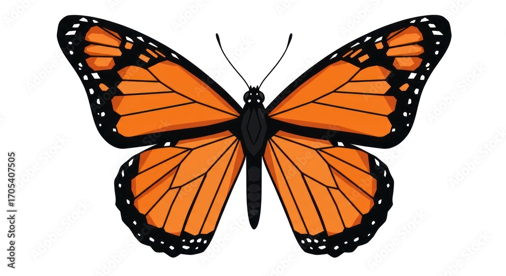 Obraz premium Illustration of a beautiful monarch butterfly with orange and black wings