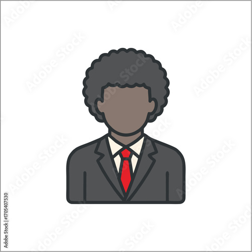 business man icon with black skin, wearing suitcase and red tie