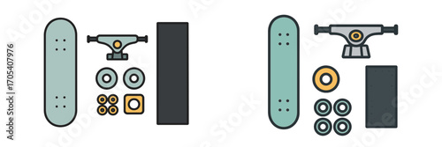 Skateboard components arranged for building a custom ride