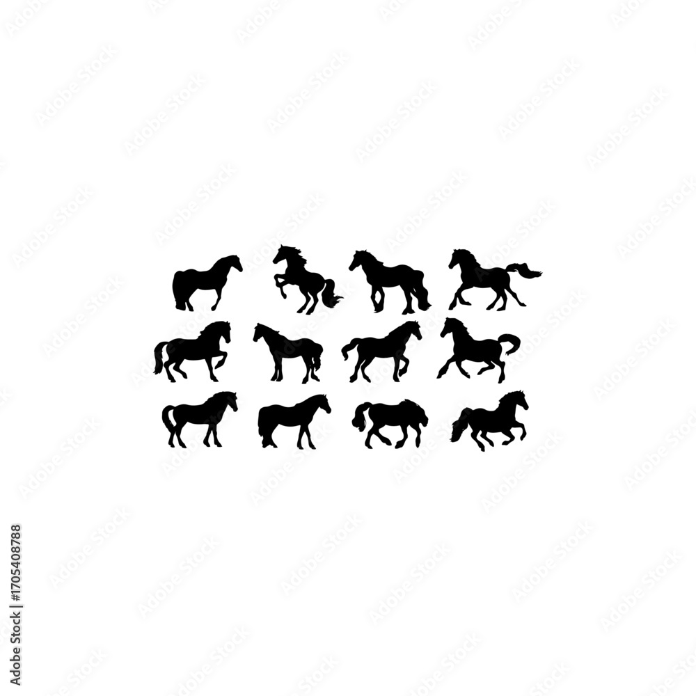 Fototapeta premium Collection of horse silhouettes set vector illustration. isolated on white background 