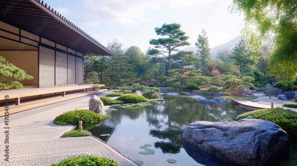 Fototapeta premium Serene Japanese Garden: Tranquility and Harmony in Nature