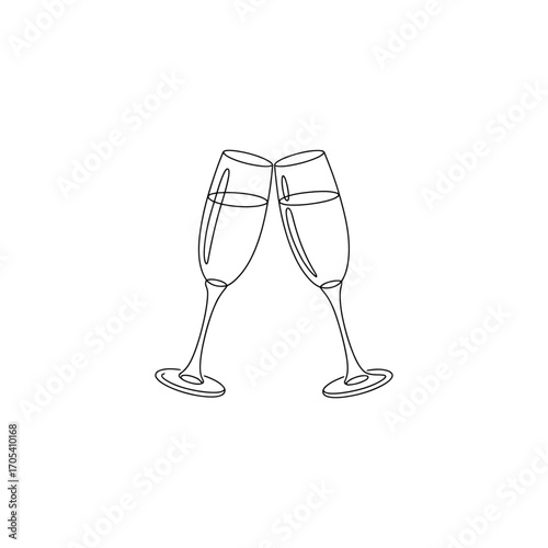 Elegant Champagne Toast Illustration Continuous Line Drawing for Celebratory Occasions and Special Events