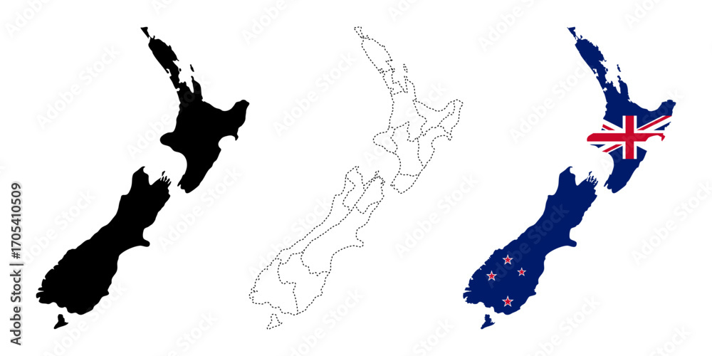 Fotografie New Zealand map flag