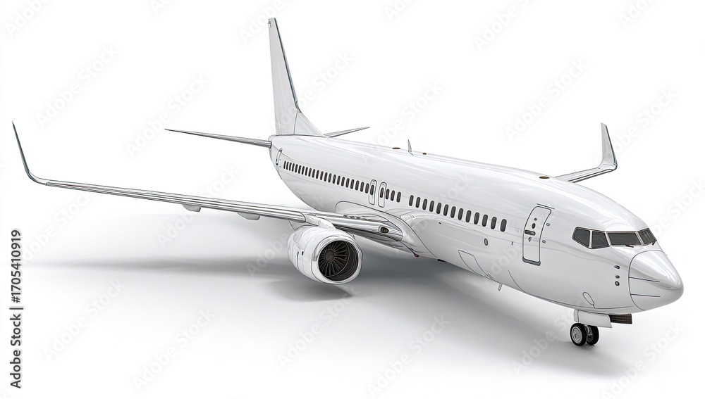 Obraz premium White passenger jet, angled view