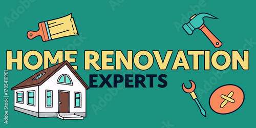 Home renovation service expert with tools and a house image 