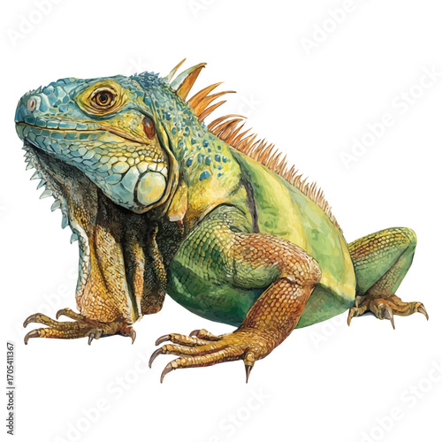Iguana, watercolor drawing vector, isolated on a white background.