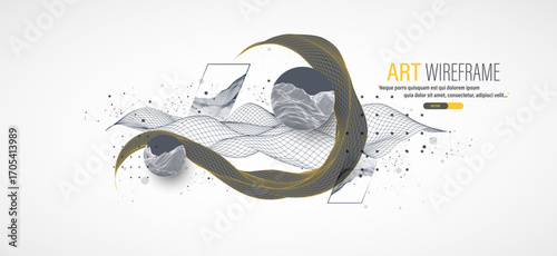 The abstract wave is made in a frame style. Template for science and technology presentation. Vector art.
