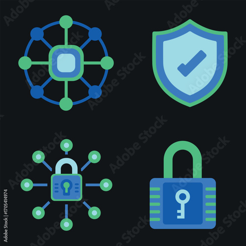 Modern illustration symbolizing secure networks with bright shield graphics and technology inspired details
