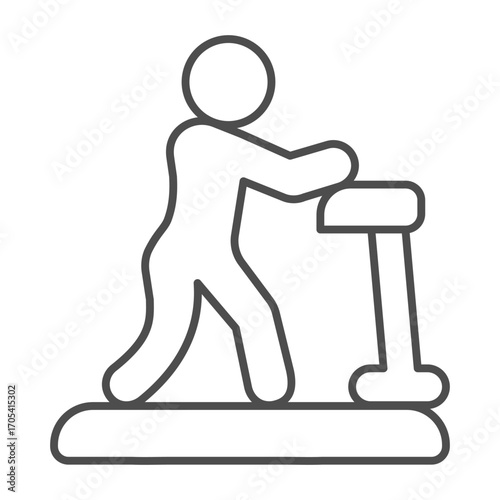 Athlete man on treadmill thin line icon, summer sports concept. Vector graphics. Runner, sport sign on white background, outline style icon for mobile or web design.