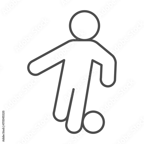Football player thin line icon, football sport concept. Vector graphics. Sportsman with ball, soccer sign on white background, outline style icon for mobile or web design.