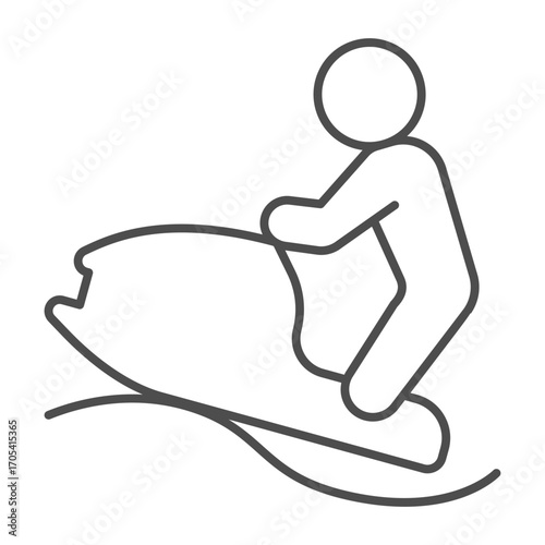 Athlete man on gyroscooter in the sea thin line icon, summer sports concept. Vector graphics. Man on a water scooter, sport sign on white background, outline style icon for mobile or web design.