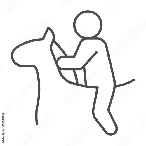 Athlete man on horse animal thin line icon, horse sport concept. Vector graphics. Horse racing, sportsman sign on white background, outline style icon for mobile or web design.