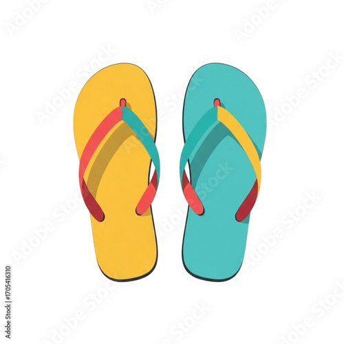 Pair of Colorful Flip Flops for Summer Beach Vacation.